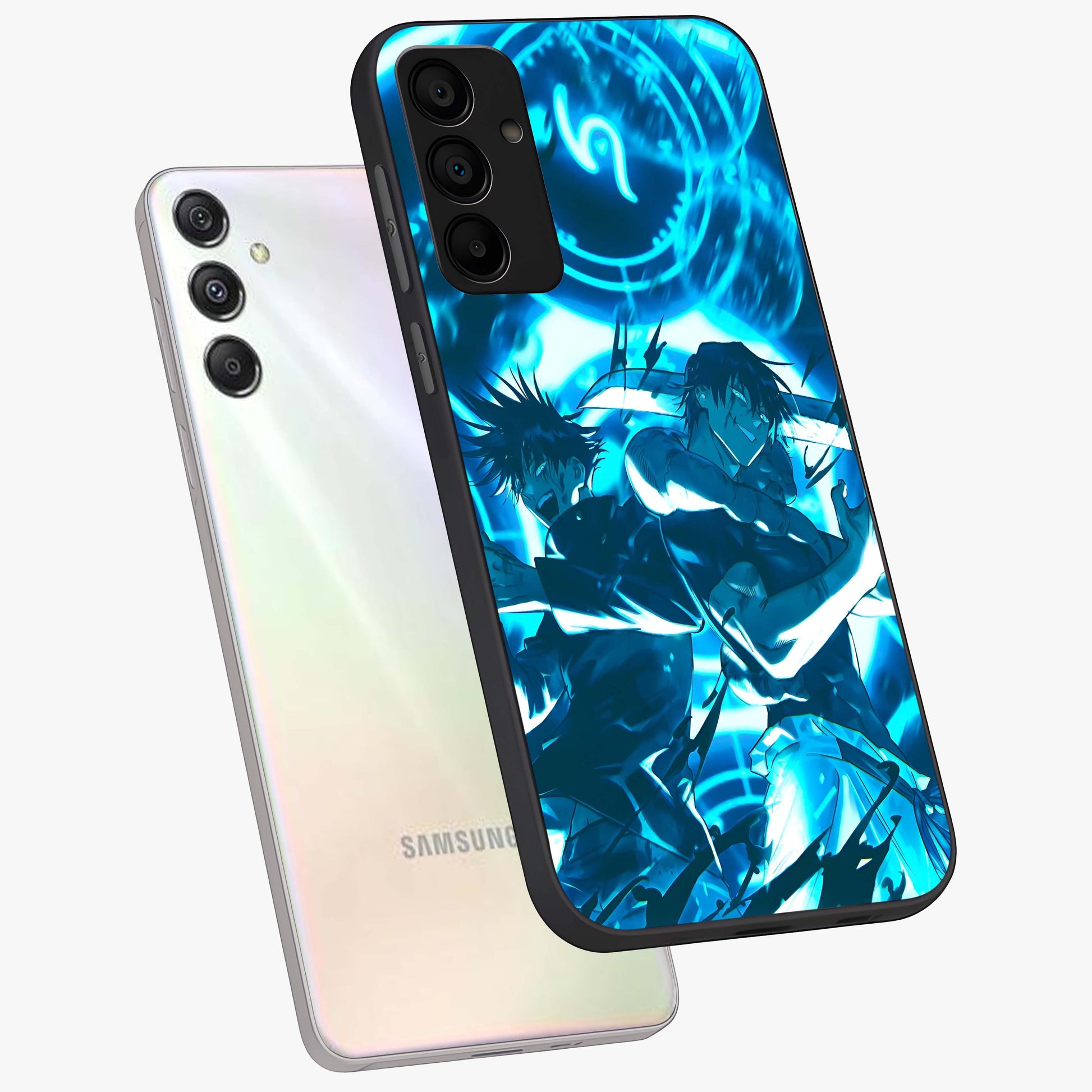 Cursed Energy Clash Glass Case displayed in angled mockup highlighting powerful battle inspired graphic with anime style aesthetic.