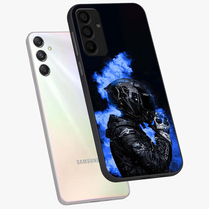 Cyber Sentinel Protocol Glass Case displayed in angled mockup highlighting digital cyber design with sci-fi aesthetic style.