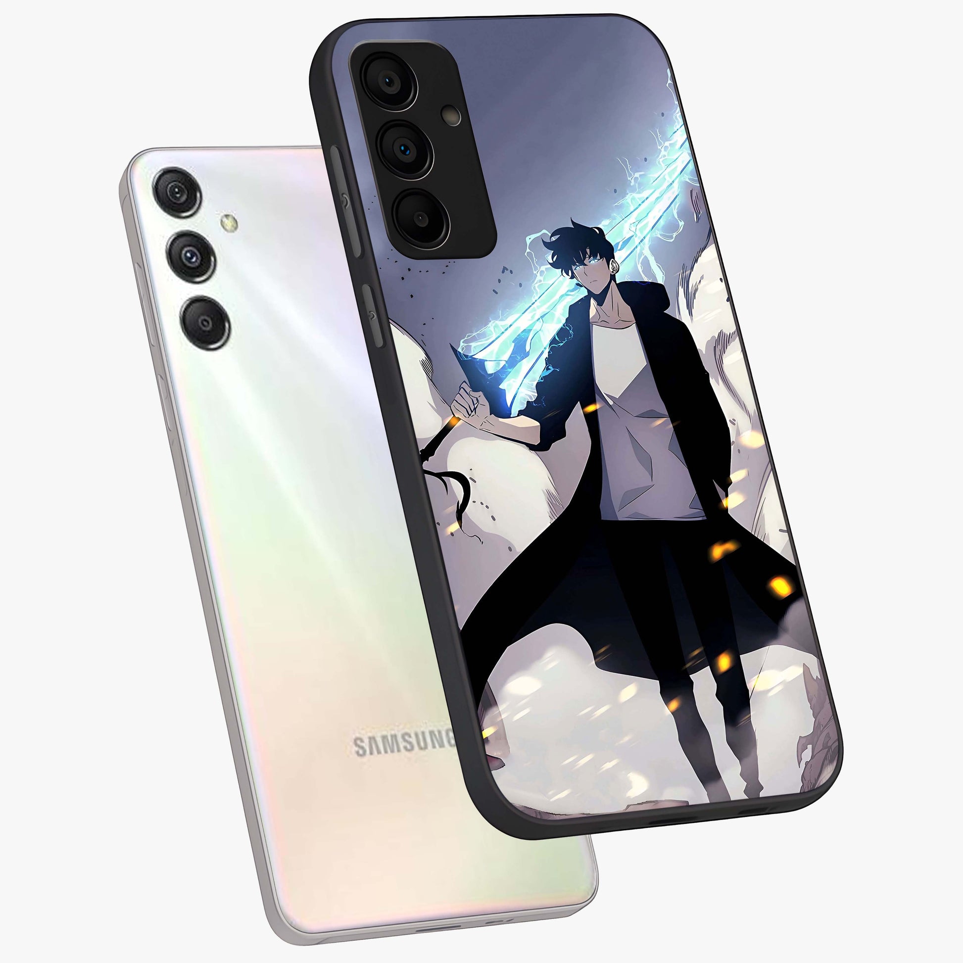Dark Lightning Anime Warrior Glass Case displayed in angled mockup highlighting powerful lightning themed anime illustration.