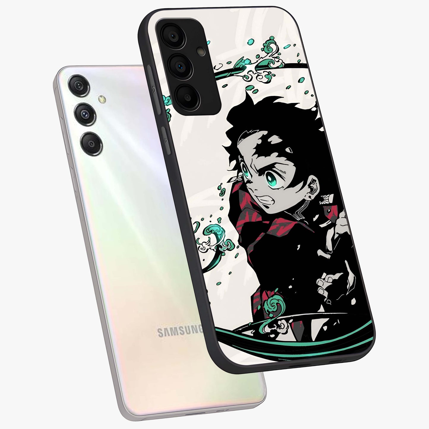 Demon Slayer Glass Case displayed in angled mockup highlighting dramatic anime character design with action aesthetic.