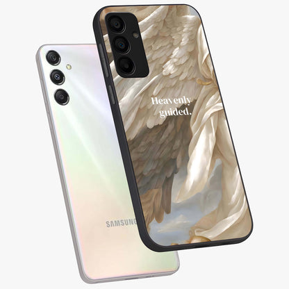 Divine Winged Grace Glass Case displayed in angled mockup highlighting graceful wing design with divine aesthetic style.