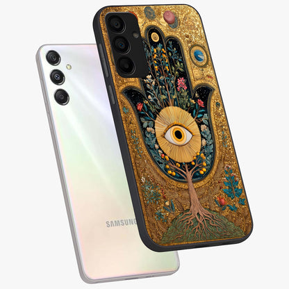Ethereal Evil Eye Glass Case displayed in angled mockup highlighting protective evil eye symbol with spiritual aesthetic design.