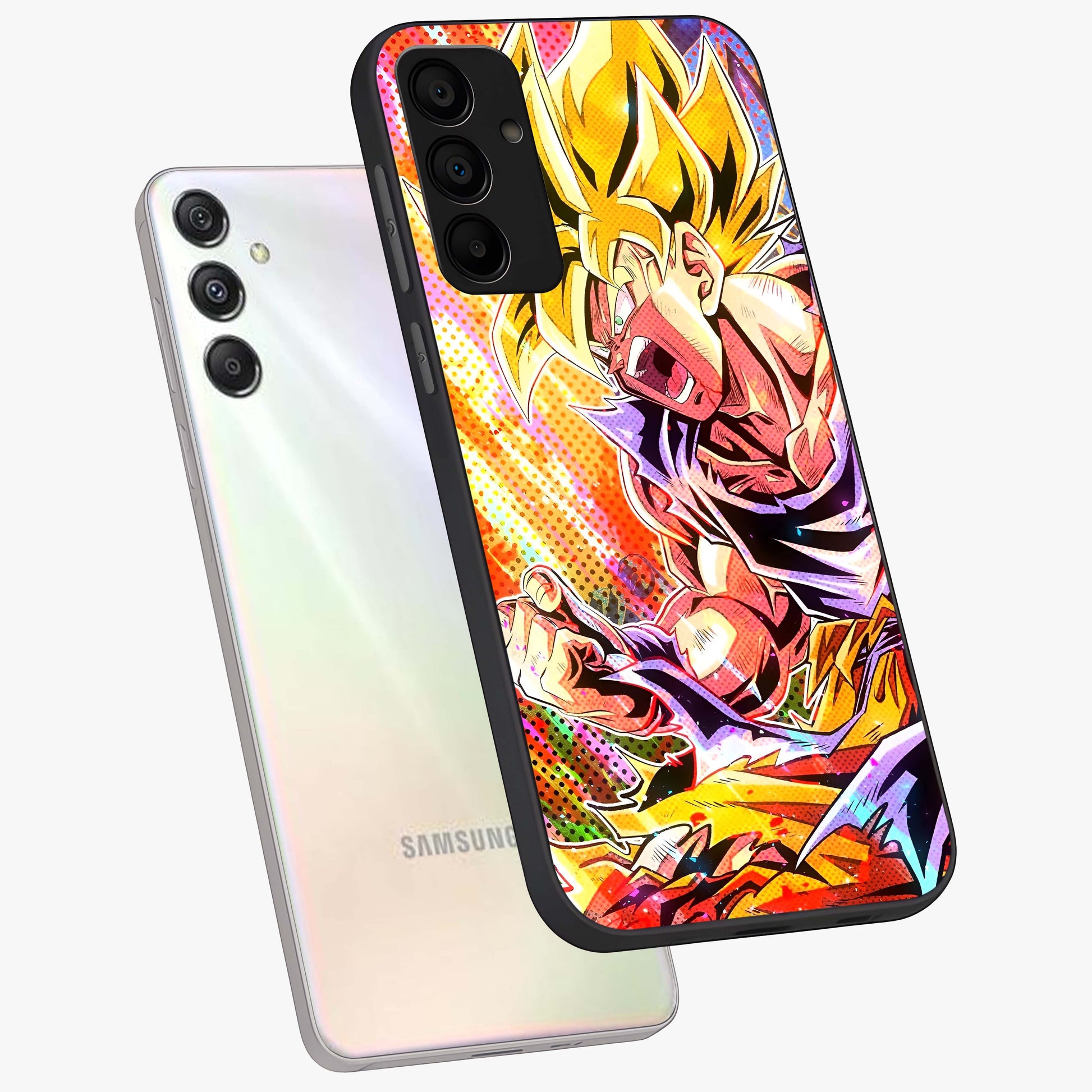 Firing Goku Glass Case displayed in angled mockup highlighting dynamic anime character design with action aesthetic.