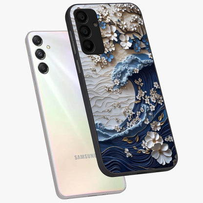 Floral Wave Origami Glass Case displayed in angled mockup highlighting geometric origami flower design with modern aesthetic style.