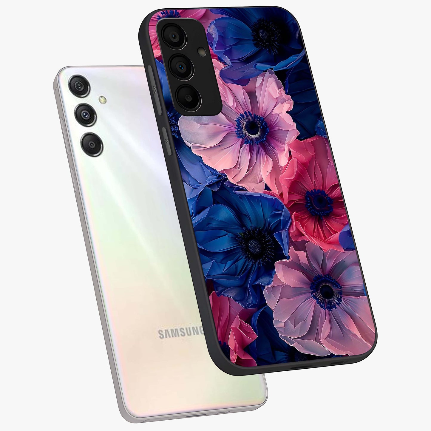 Flower Paper Art Pattern Glass Case displayed in angled mockup highlighting layered paper flower design with artistic aesthetic.
