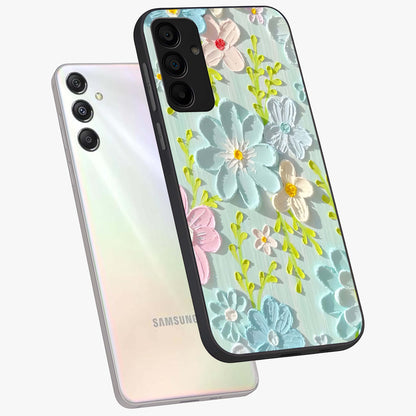 Frosted Petal Garden Glass Case displayed in angled mockup highlighting delicate flower petal design with calm garden aesthetic.