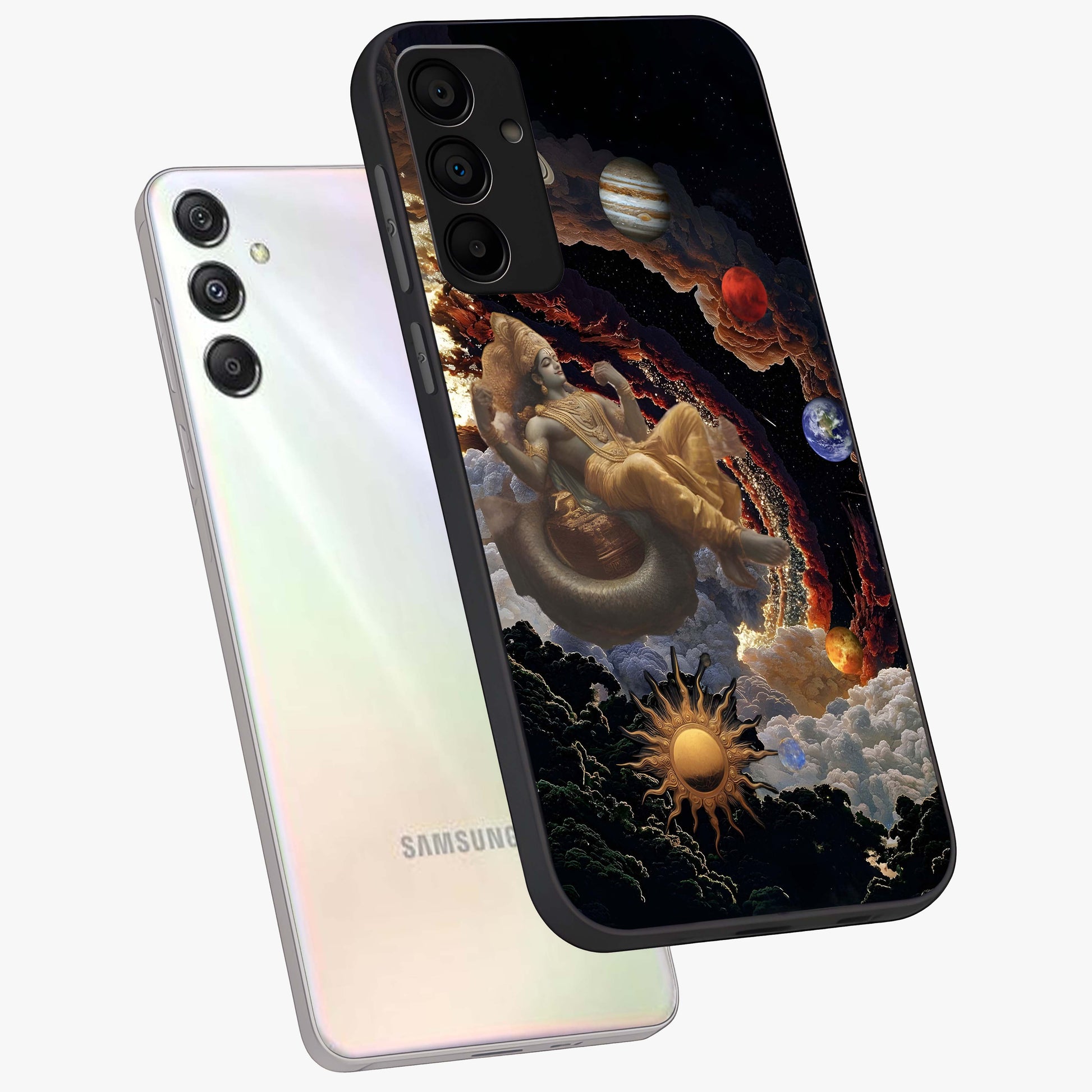 Galactic Divine God Glass Case displayed in angled mockup highlighting powerful celestial deity illustration with galactic aesthetic.