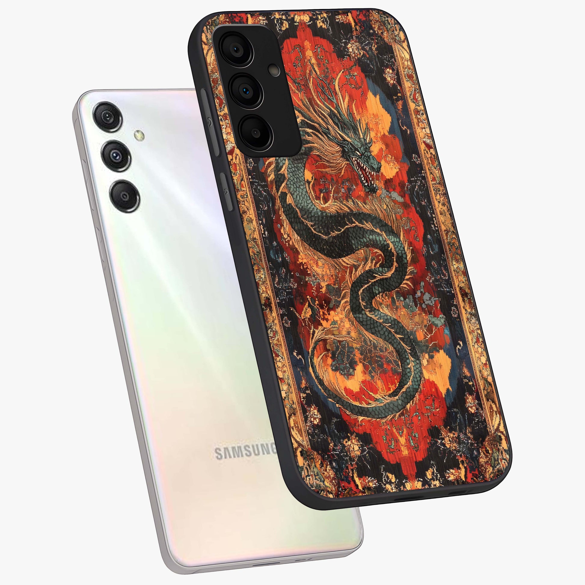Inferno Dragon Soul Glass Case displayed in angled mockup highlighting powerful dragon illustration with inferno aesthetic.