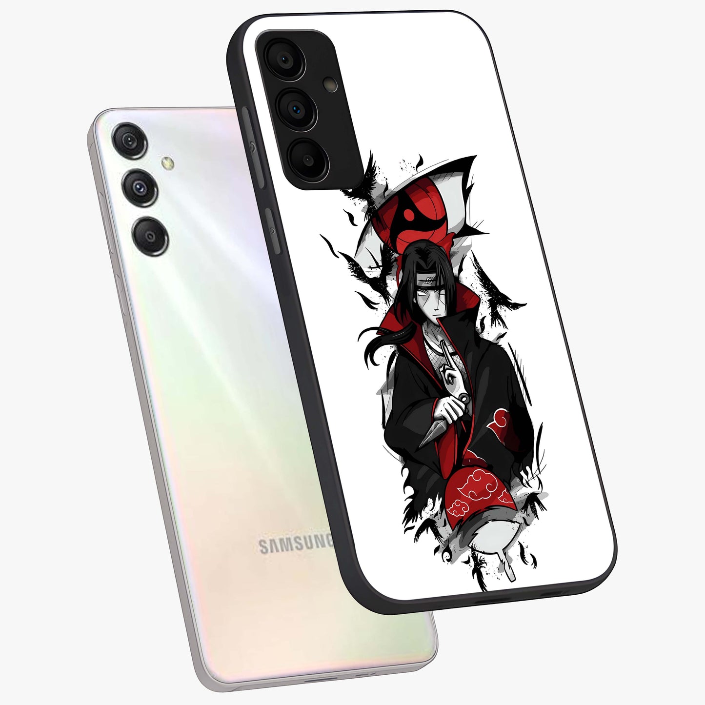 Itachi Limited Edition Naruto Anime Glass Case displayed in angled mockup highlighting dramatic anime illustration with bold action aesthetic.