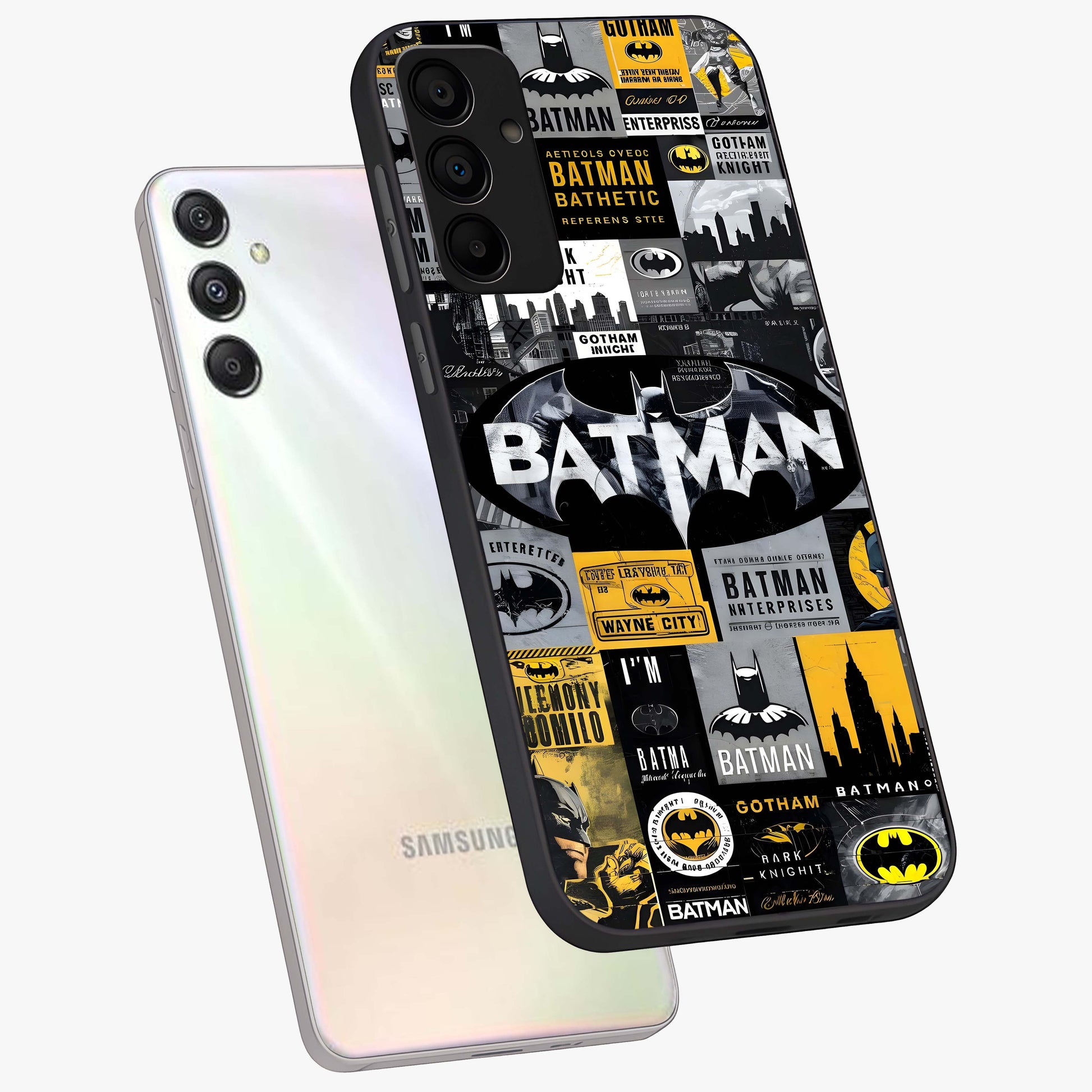 Knight Gotham Rise Glass Case displayed in angled mockup highlighting powerful knight silhouette design with dramatic aesthetic.