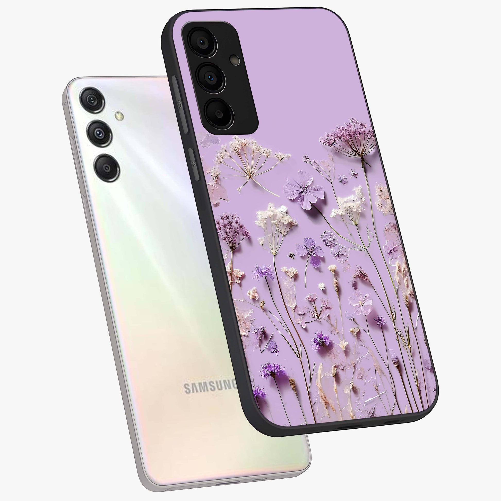 Lavender Blossom Dream Glass Case displayed in angled mockup highlighting dreamy lavender flower design with calming aesthetic style.