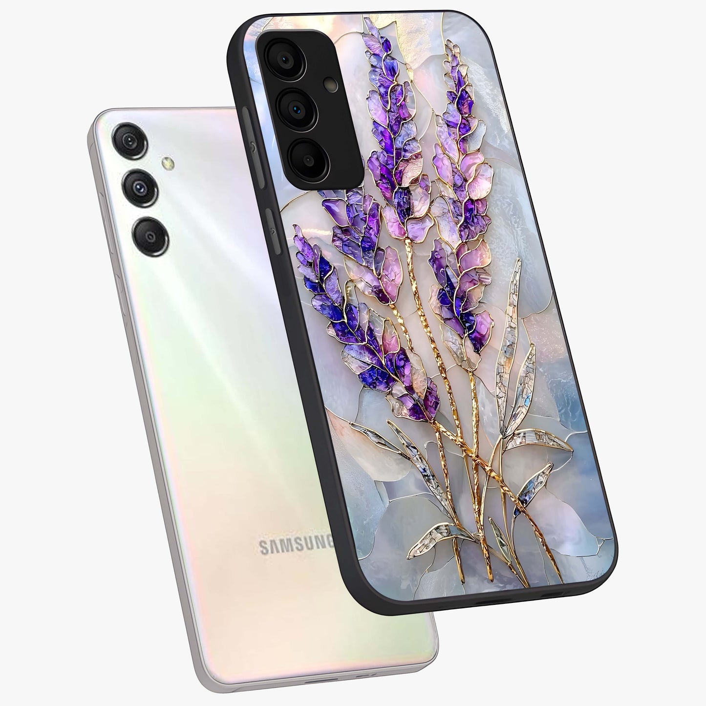 Lavender Dream Glow Glass Case displayed in angled mockup highlighting dreamy purple glow design with soft artistic style.