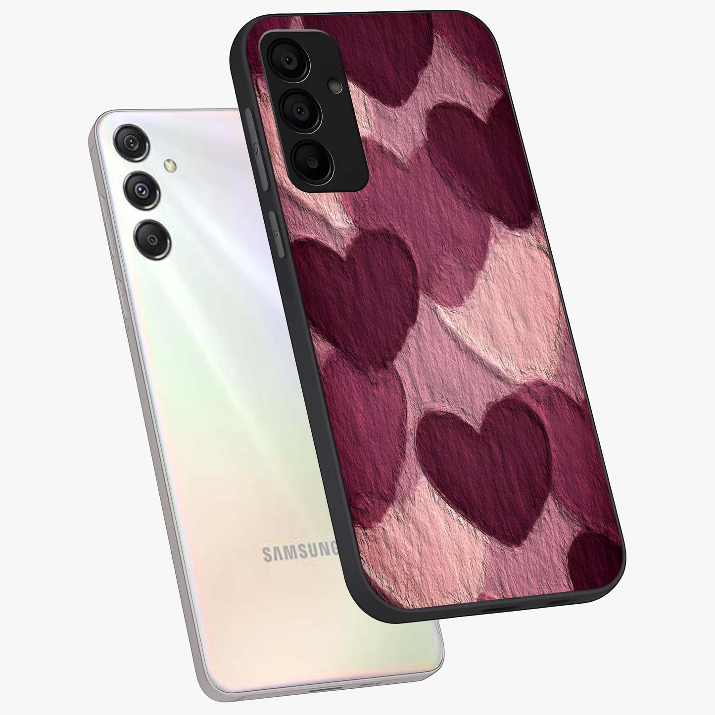 Layered Paper Hearts Glass Case displayed in angled mockup highlighting creative paper craft heart design with romantic aesthetic.