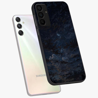 Lunar Veil Silence Glass Case displayed in angled mockup highlighting soft lunar design with peaceful celestial aesthetic.