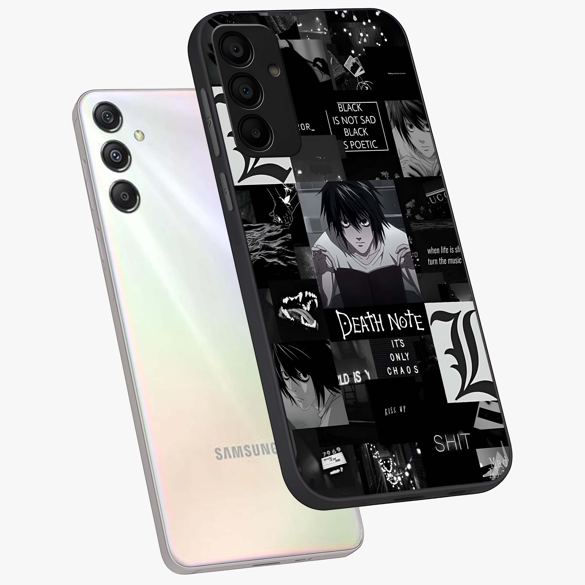 Midnight Chaos Mind Glass Case displayed in angled mockup highlighting chaotic artistic design with dramatic midnight aesthetic.