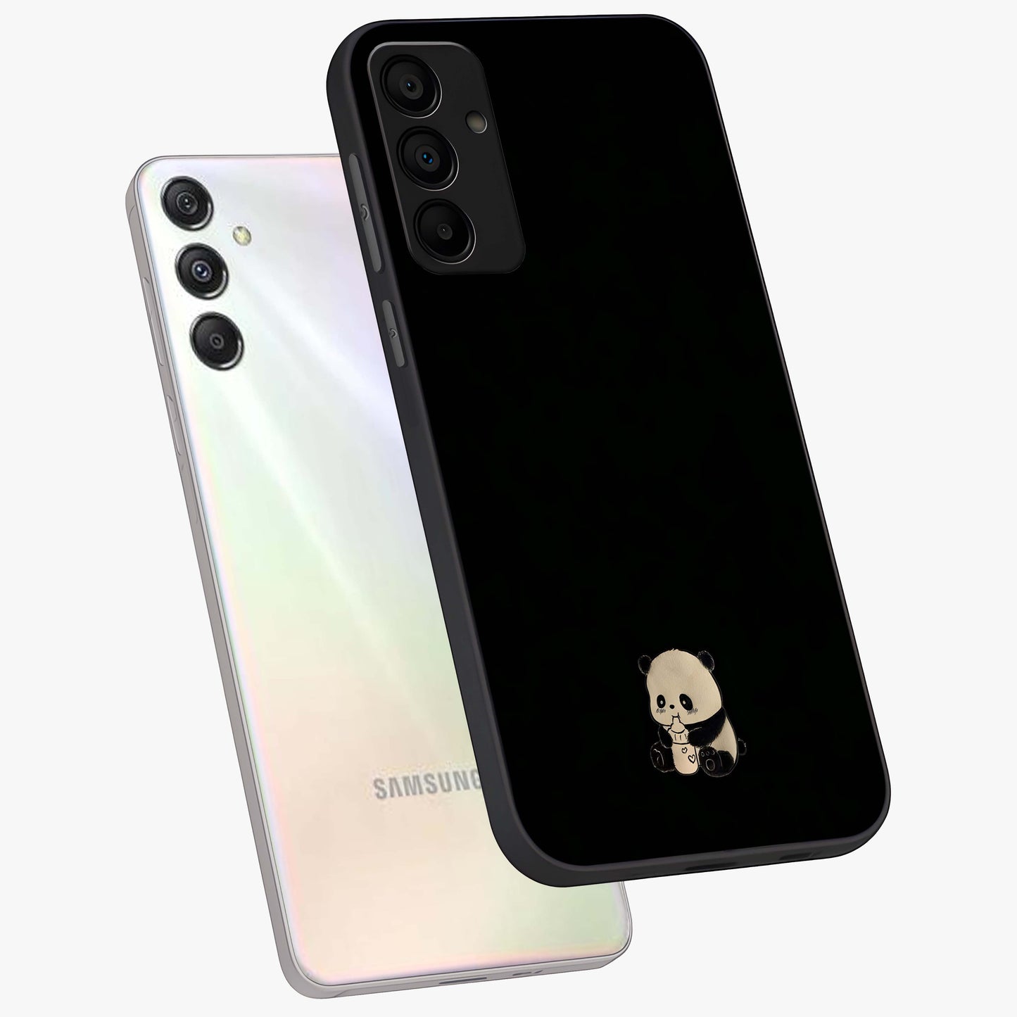 Midnight Panda Love Glass Case displayed in angled mockup highlighting adorable panda illustration with midnight aesthetic.