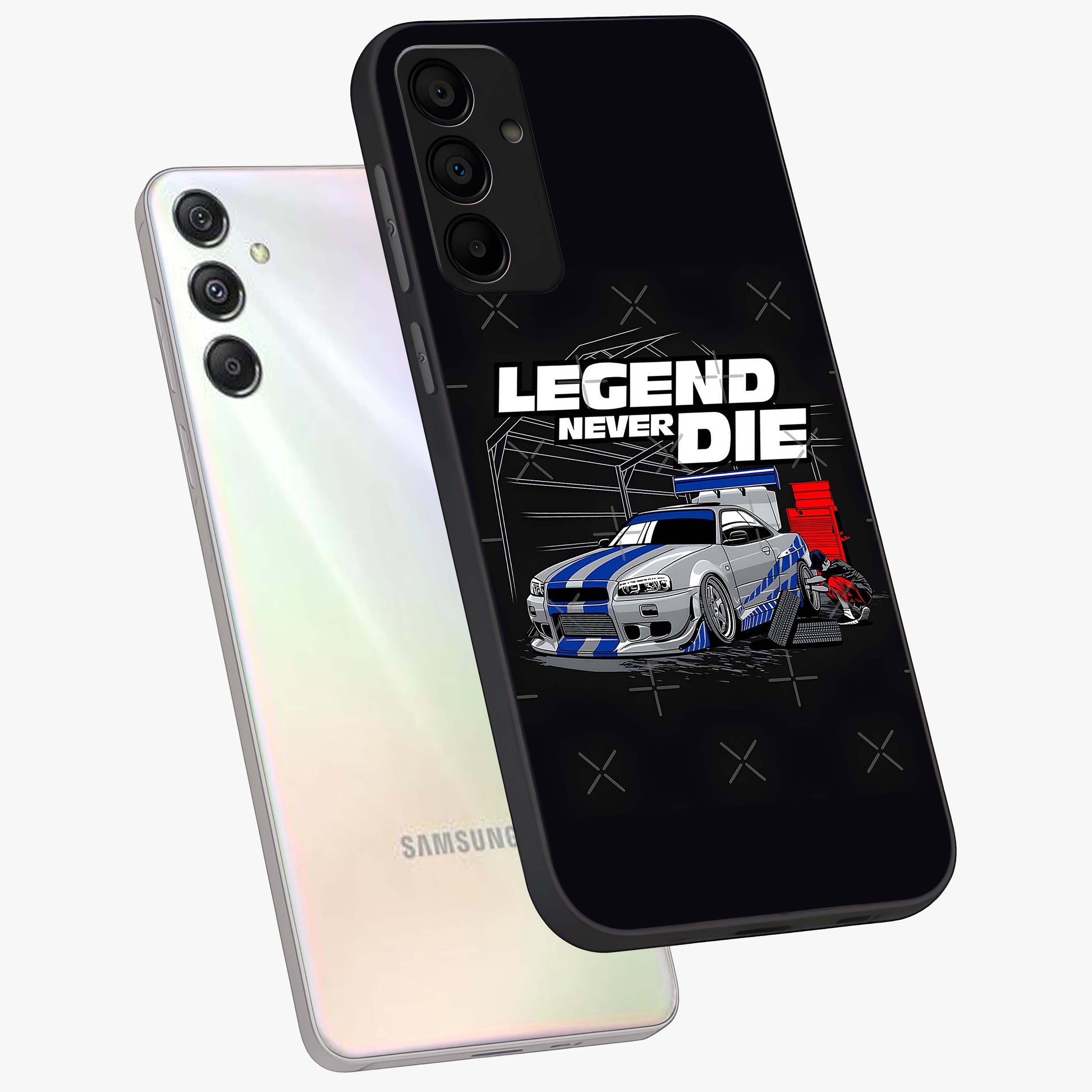 Midnight Racing Legacy Glass Case displayed in angled mockup highlighting dynamic automotive design with bold midnight aesthetic.