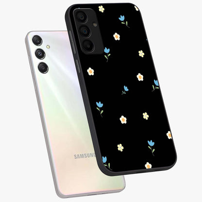 Minimal Petal Whispers Glass Case displayed in angled mockup highlighting delicate petal design with clean minimal aesthetic.