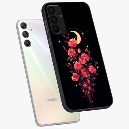 Moonlit Floral Elegance Glass Case displayed in angled mockup highlighting graceful flower design with soft moonlight aesthetic.