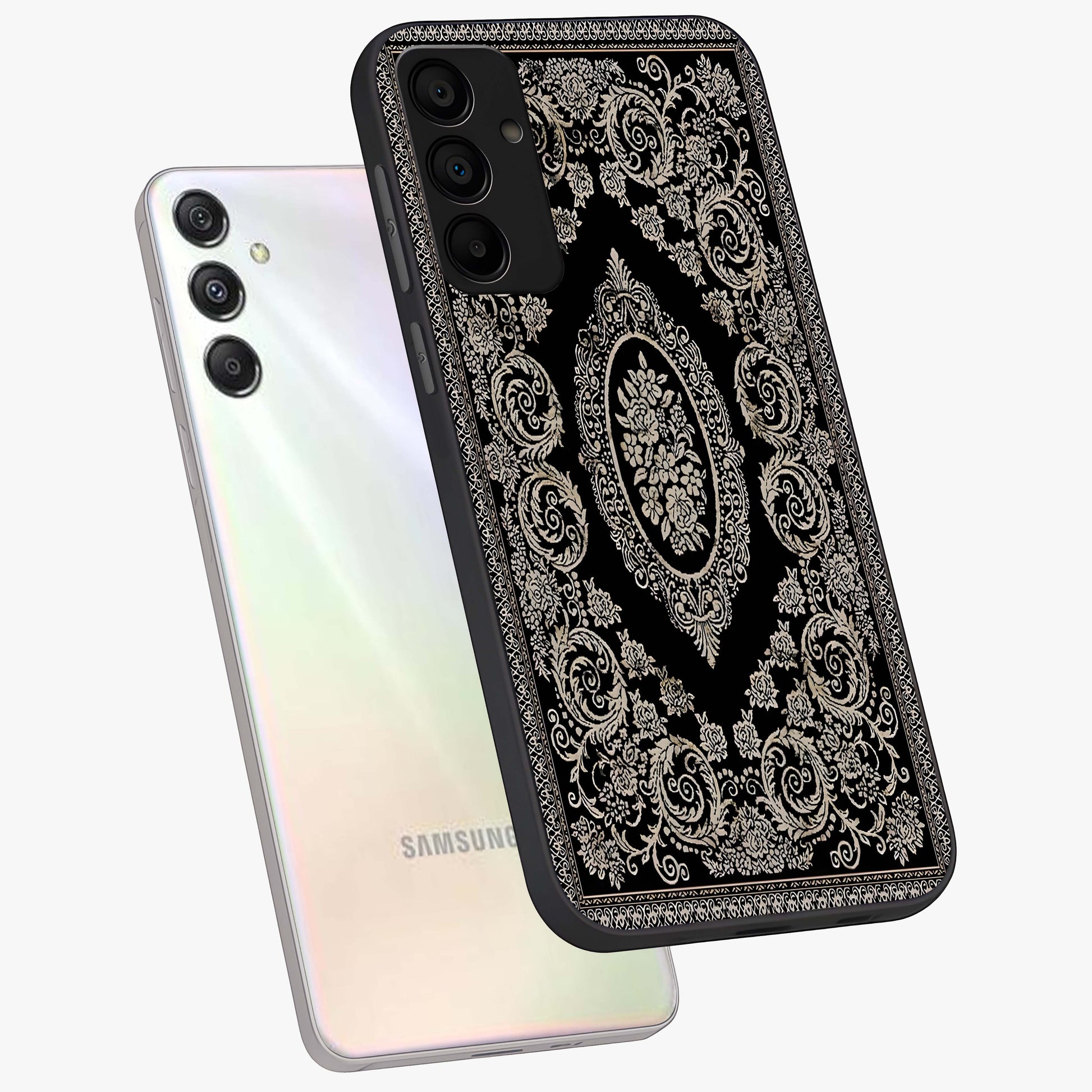 Noir Bloom Elegance Glass Case displayed in angled mockup highlighting refined flower design with stylish noir aesthetic.