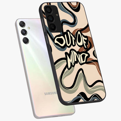 Out Of Mind Glass Case displayed in angled mockup highlighting bold statement design with modern artistic aesthetic.