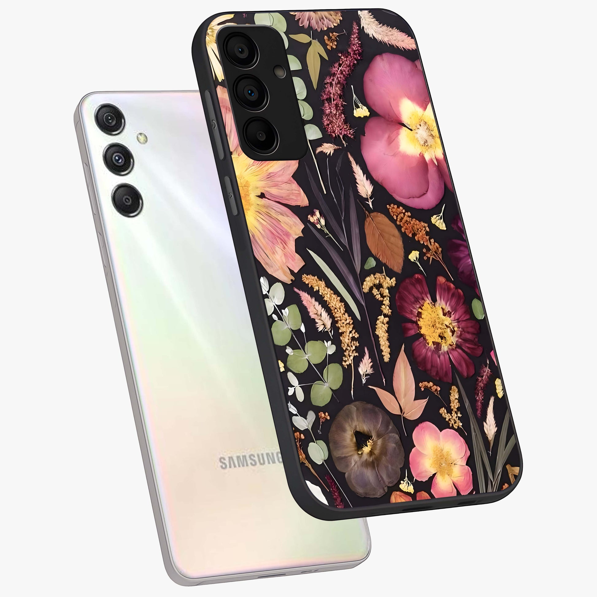 Petal Dream Tapestry Glass Case displayed in angled mockup highlighting decorative petal pattern with elegant botanical aesthetic.