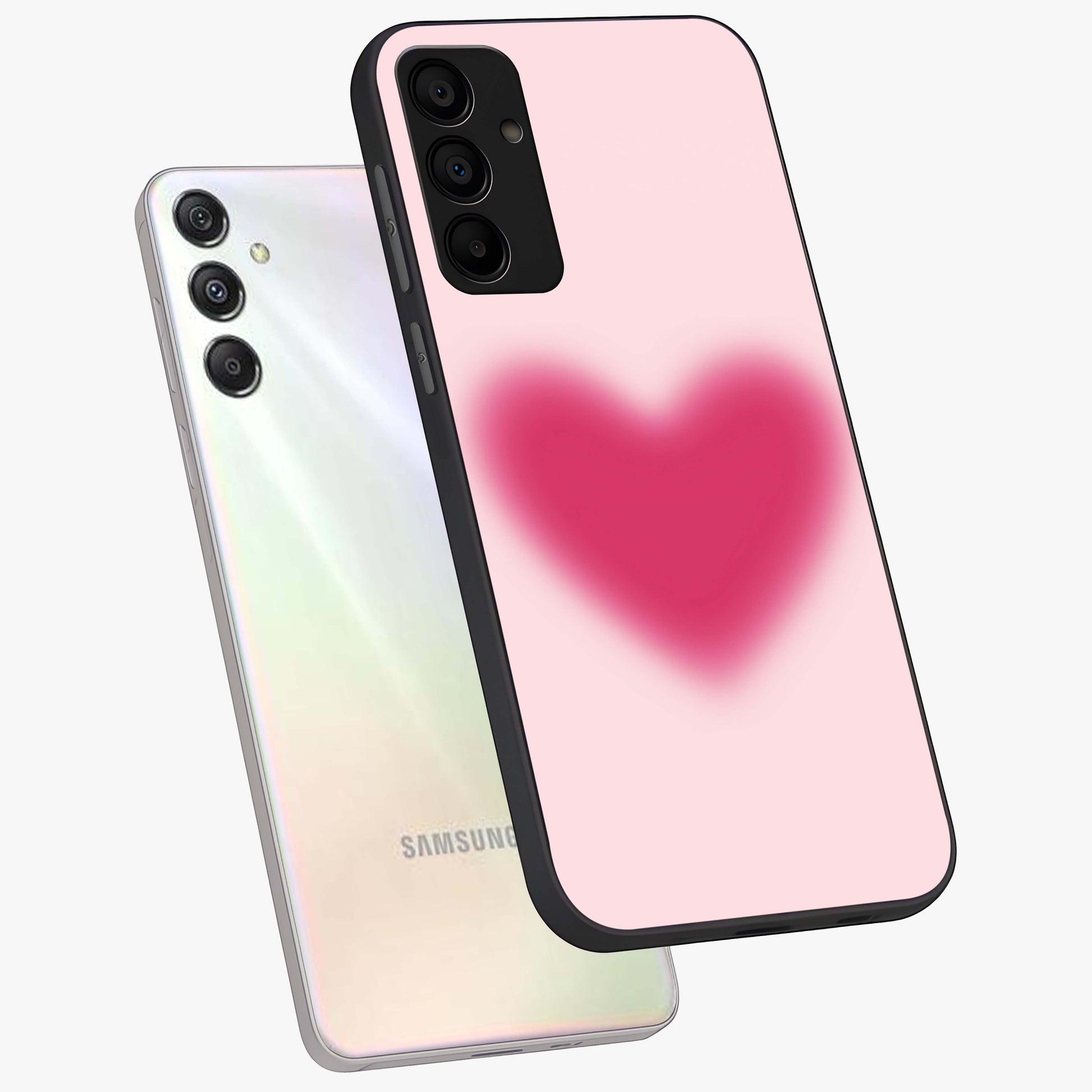 Pink Aura Heart Glass Case displayed in angled mockup highlighting vibrant pink heart design with dreamy aura aesthetic.