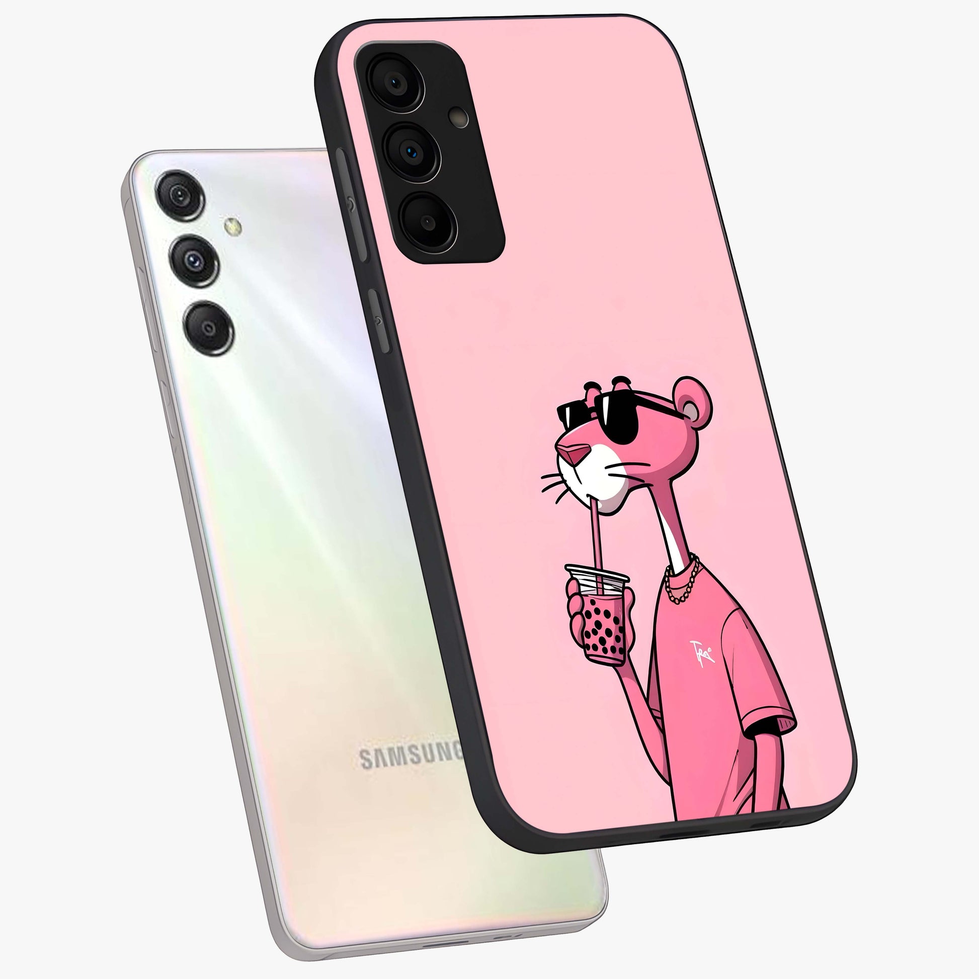 Pink Panther Glass Case displayed in angled mockup highlighting playful cartoon character design with vibrant pink aesthetic.