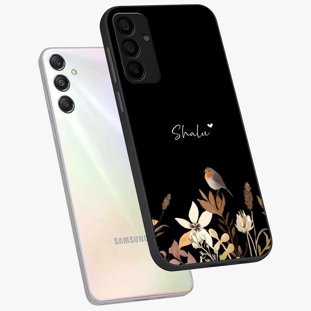 Quiet Garden Tune Custom Name Glass Case displayed in angled mockup highlighting delicate floral garden design with custom name feature.