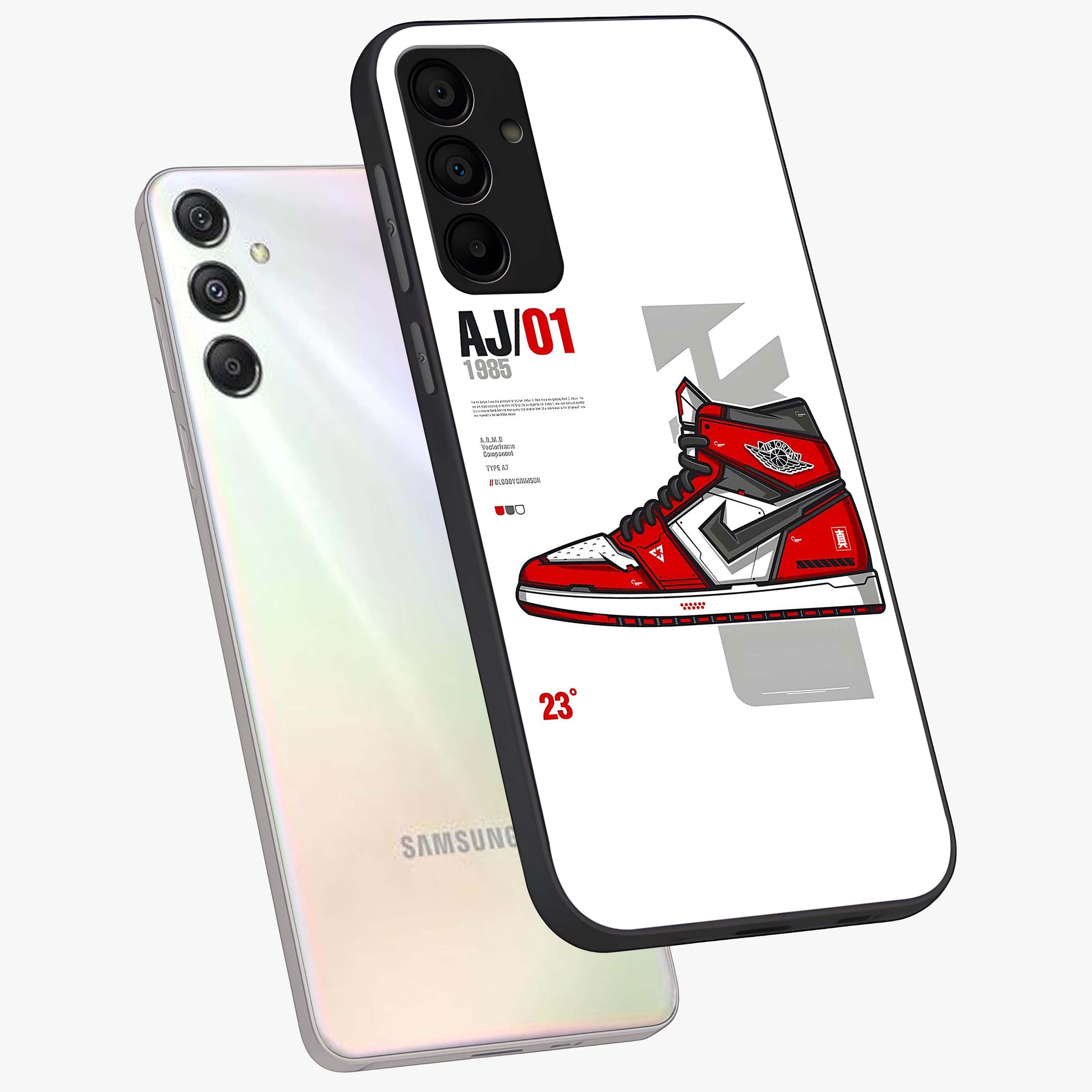 Retro Sneaker Blueprint Glass Case displayed in angled mockup highlighting detailed shoe design with sporty retro aesthetic.