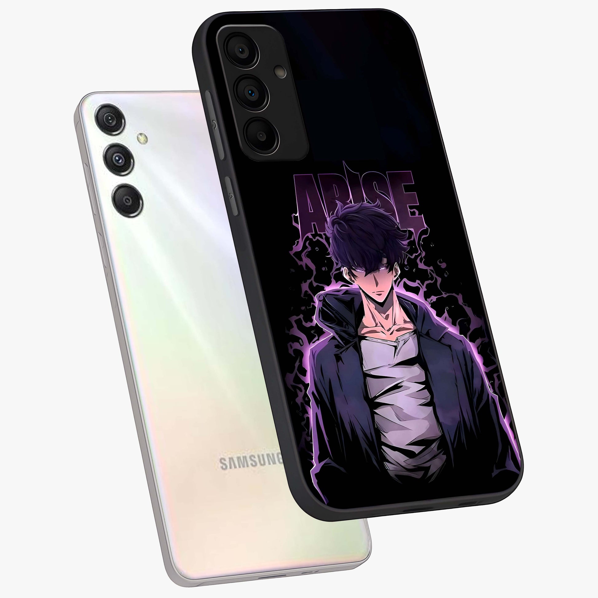 Shadow Monarch Awakening Glass Case displayed in angled mockup highlighting dramatic shadow warrior design with fantasy aesthetic.