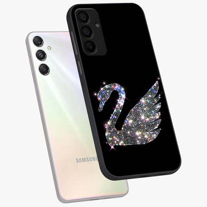 Starlit Swan Grace Glass Case displayed in angled mockup highlighting elegant swan illustration with dreamy celestial aesthetic.
