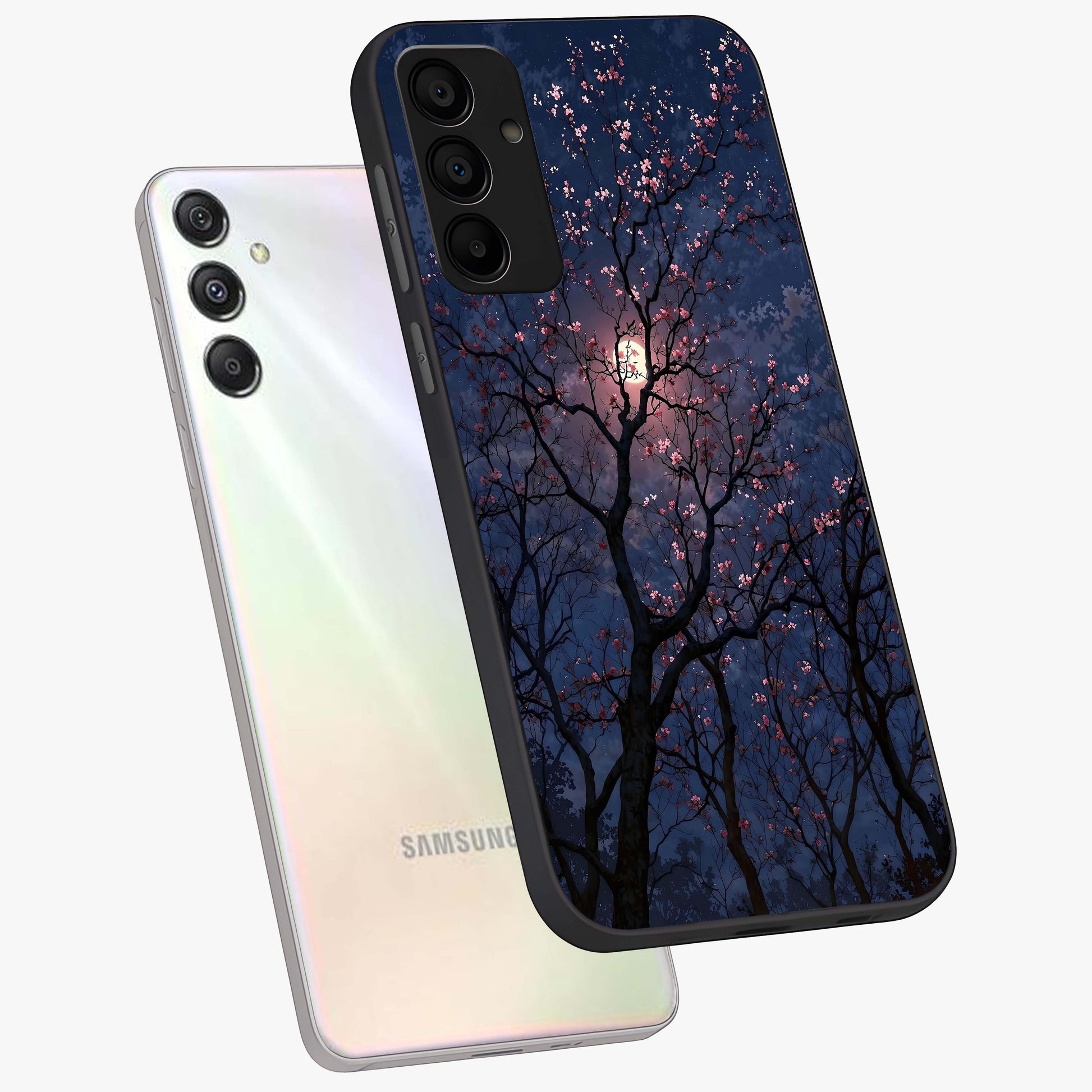 Twilight Sakura Serenade Glass Case displayed in angled mockup highlighting delicate sakura flower design with dreamy aesthetic.