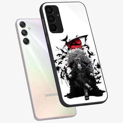 Uchiha Shadow Throne Glass Case displayed in angled mockup highlighting glowing aquatic design with celestial aesthetic.