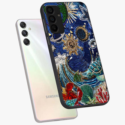 Universe Underwater Spark Glass Case displayed in angled mockup highlighting glowing aquatic design with celestial aesthetic.