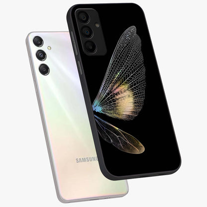 Whispers Of Wings Glass Case displayed in angled mockup highlighting soft feather design with celestial aesthetic style.