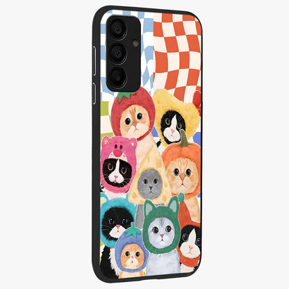 Cats in Fruits Glass Case upright view showcasing charming cat artwork with fun fruity theme.