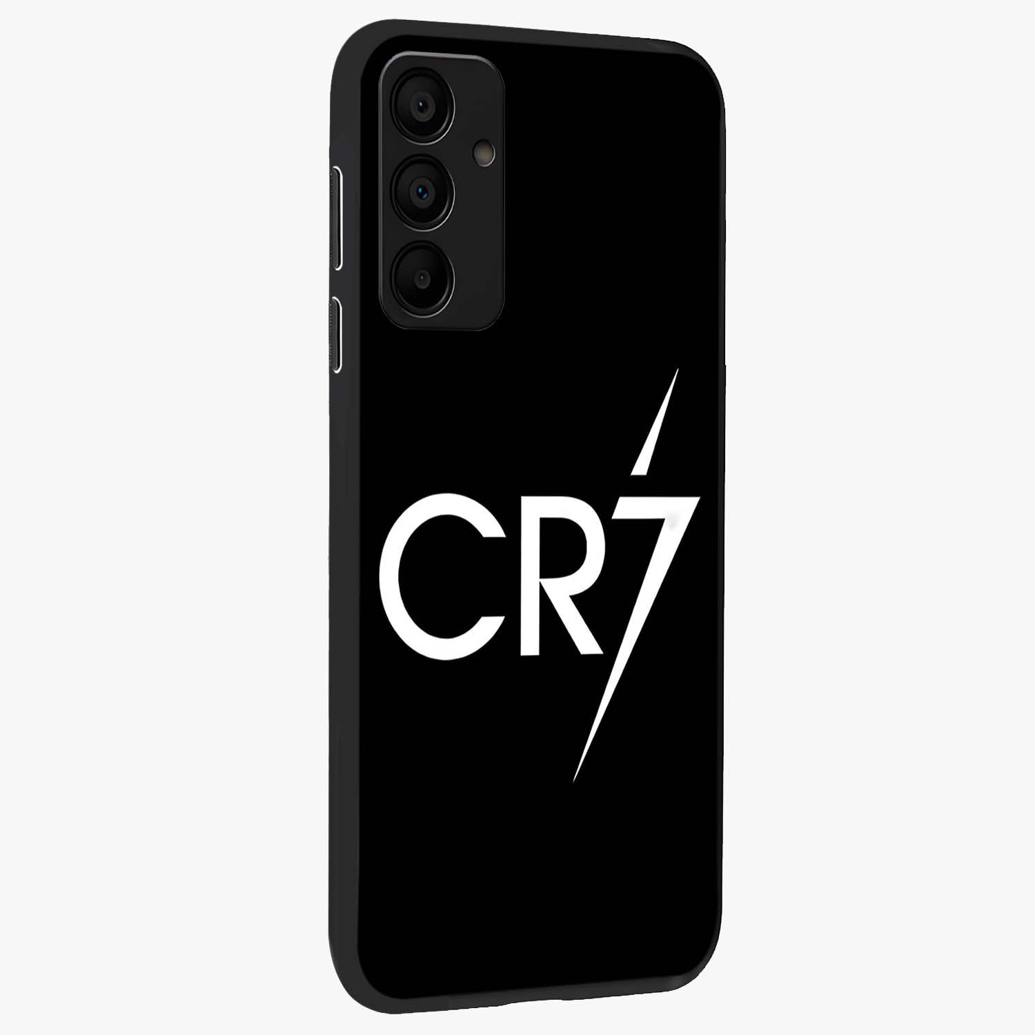 Cr7 Elite Strike Glass Case upright view showcasing energetic football inspired design with modern sports aesthetic.
