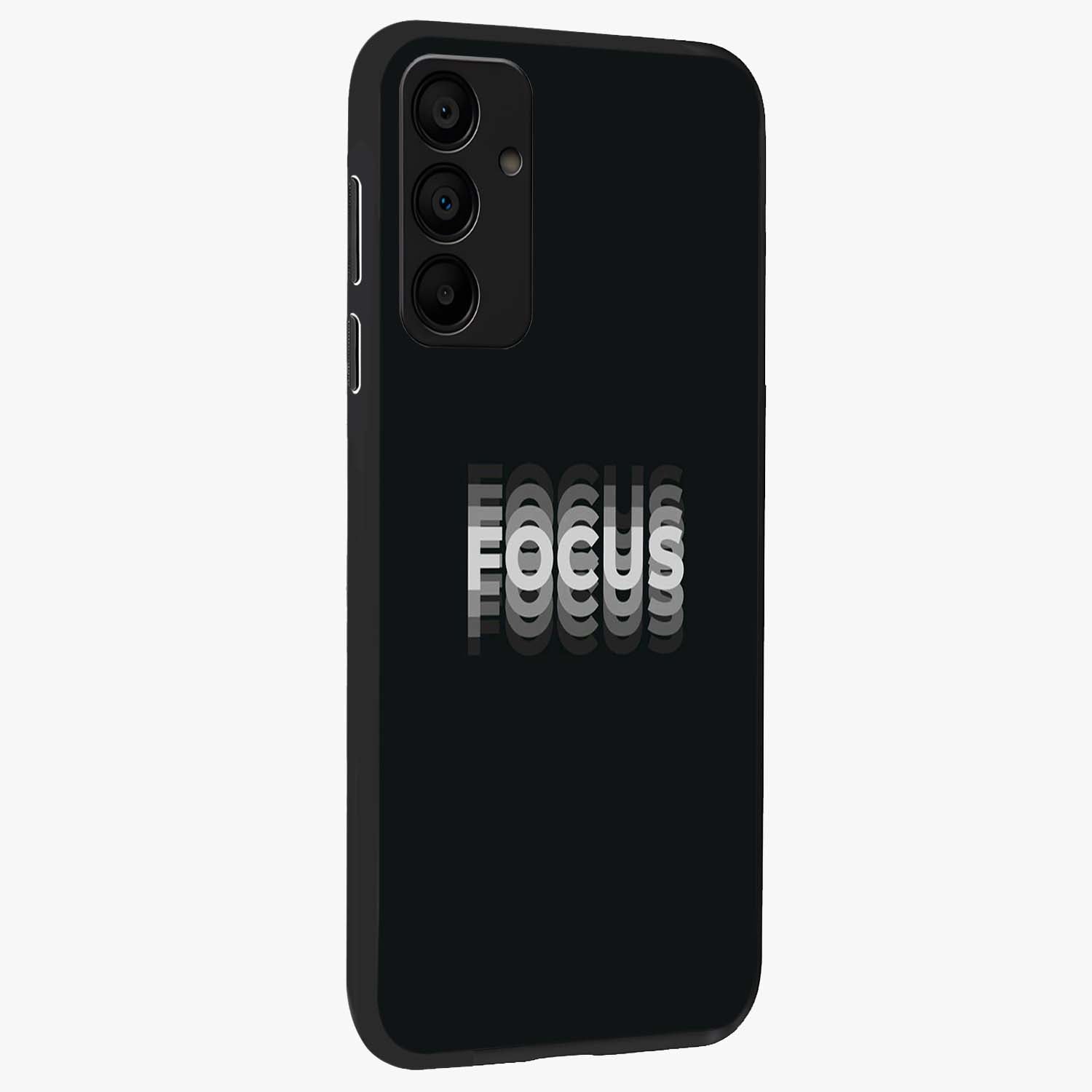 Focus Mode On Glass Case upright view showcasing strong typography statement with sleek motivational theme.
