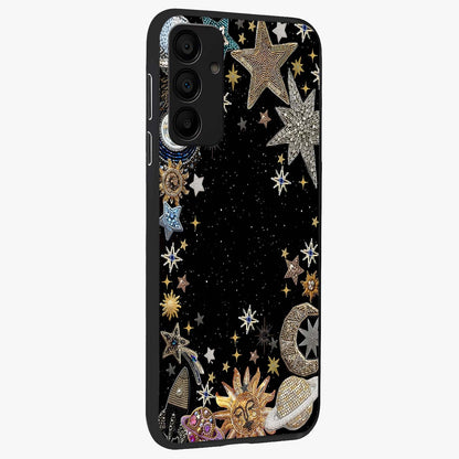 Galactic Jewel Stars Glass Case upright view showcasing glittering star jewel artwork with vibrant galaxy theme.
