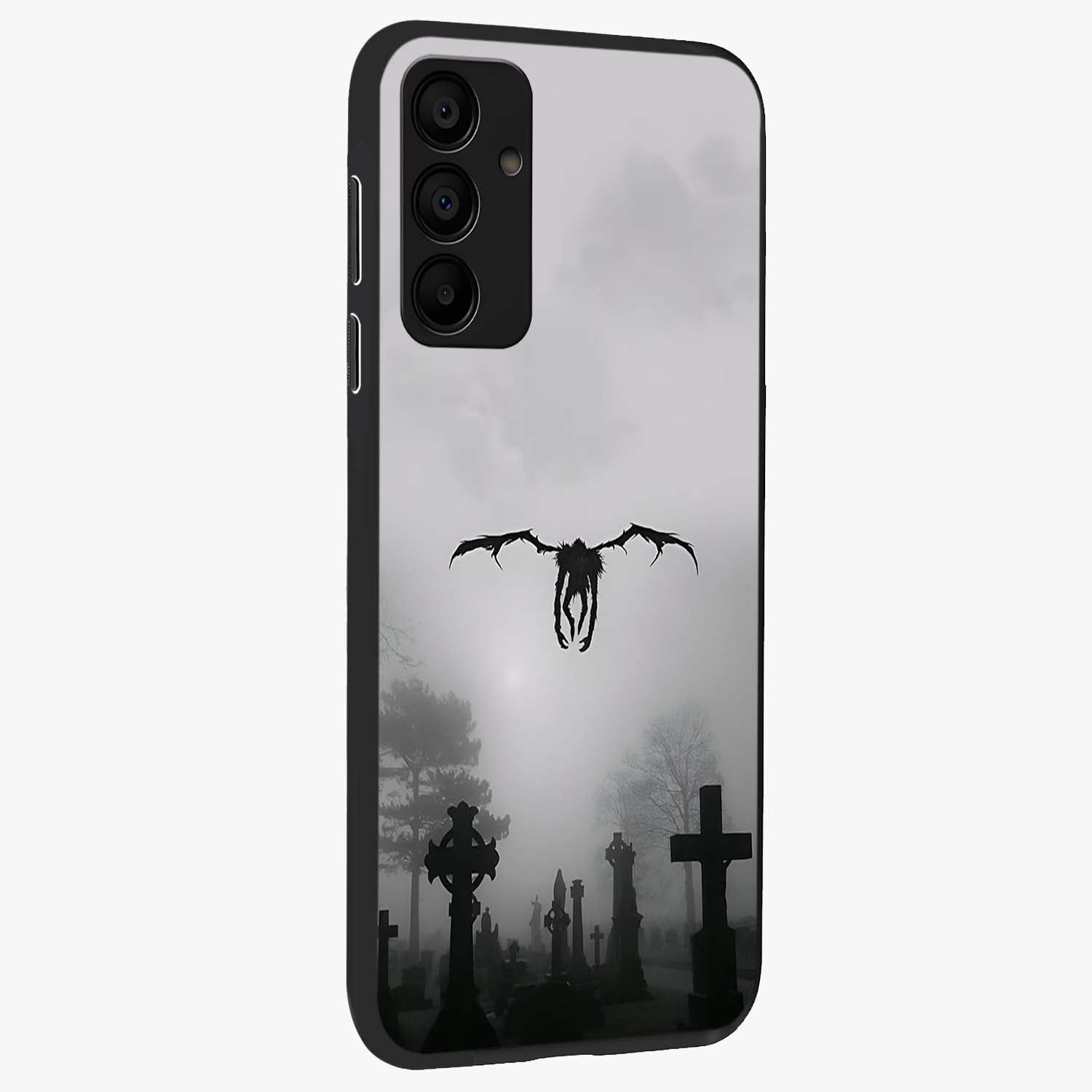 Graveyard Shadow Descent Glass Case upright view showcasing haunting graveyard artwork with dramatic dark theme.