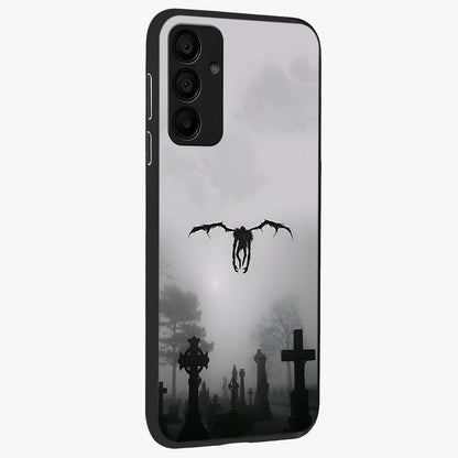 Graveyard Shadow Descent Glass Case upright view showcasing haunting graveyard artwork with dramatic dark theme.