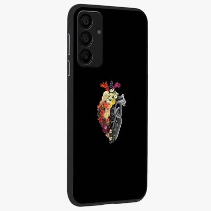 Heart With Flowers Glass Case upright view showcasing decorative heart and floral artwork with sweet romantic theme.