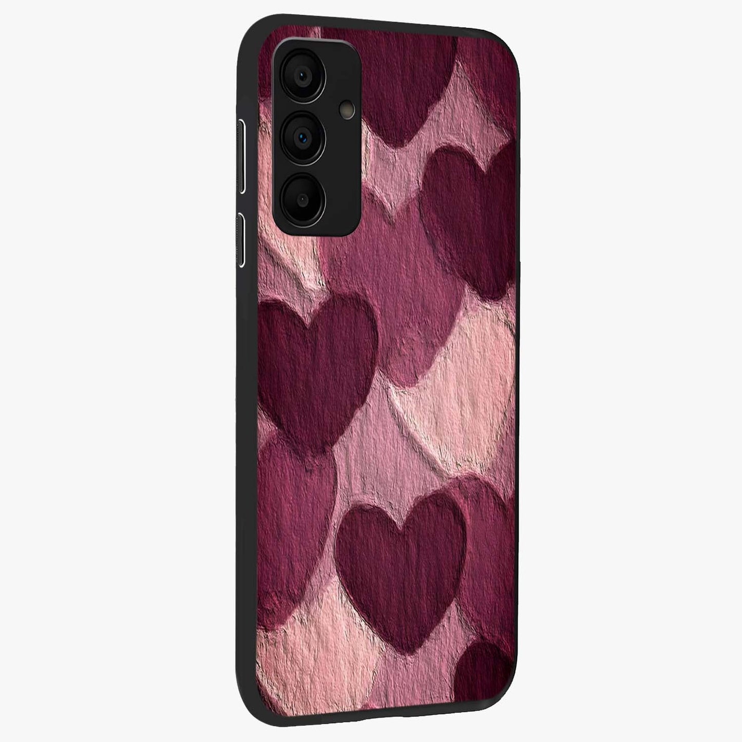 Layered Paper Hearts Glass Case upright view showcasing decorative layered heart artwork with sweet love theme.
