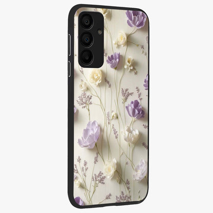 Lilac Breeze Harmony Glass Case upright view showcasing delicate lilac artwork with peaceful floral theme.