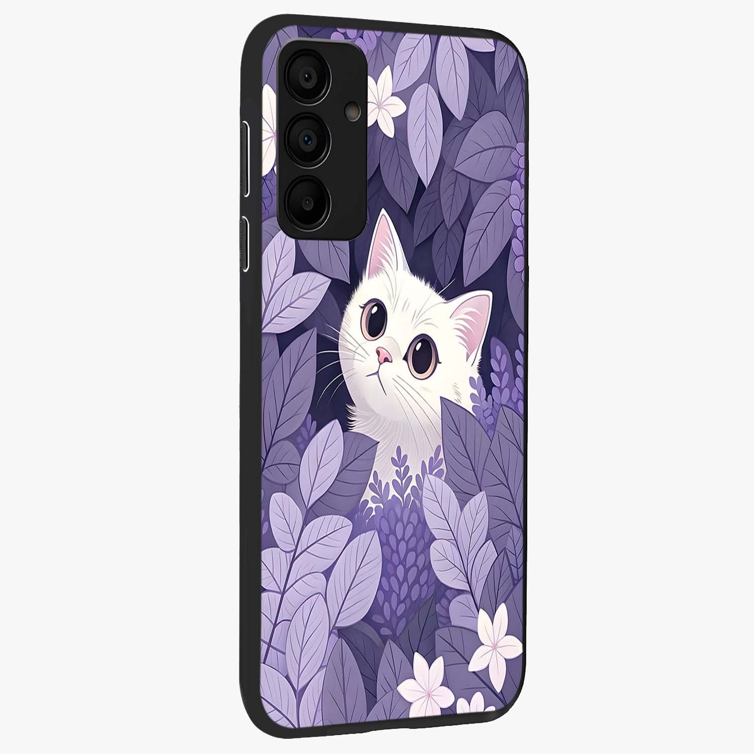 Lilac Hide Peek Cat Glass Case upright view showcasing charming cat artwork with adorable peek theme.