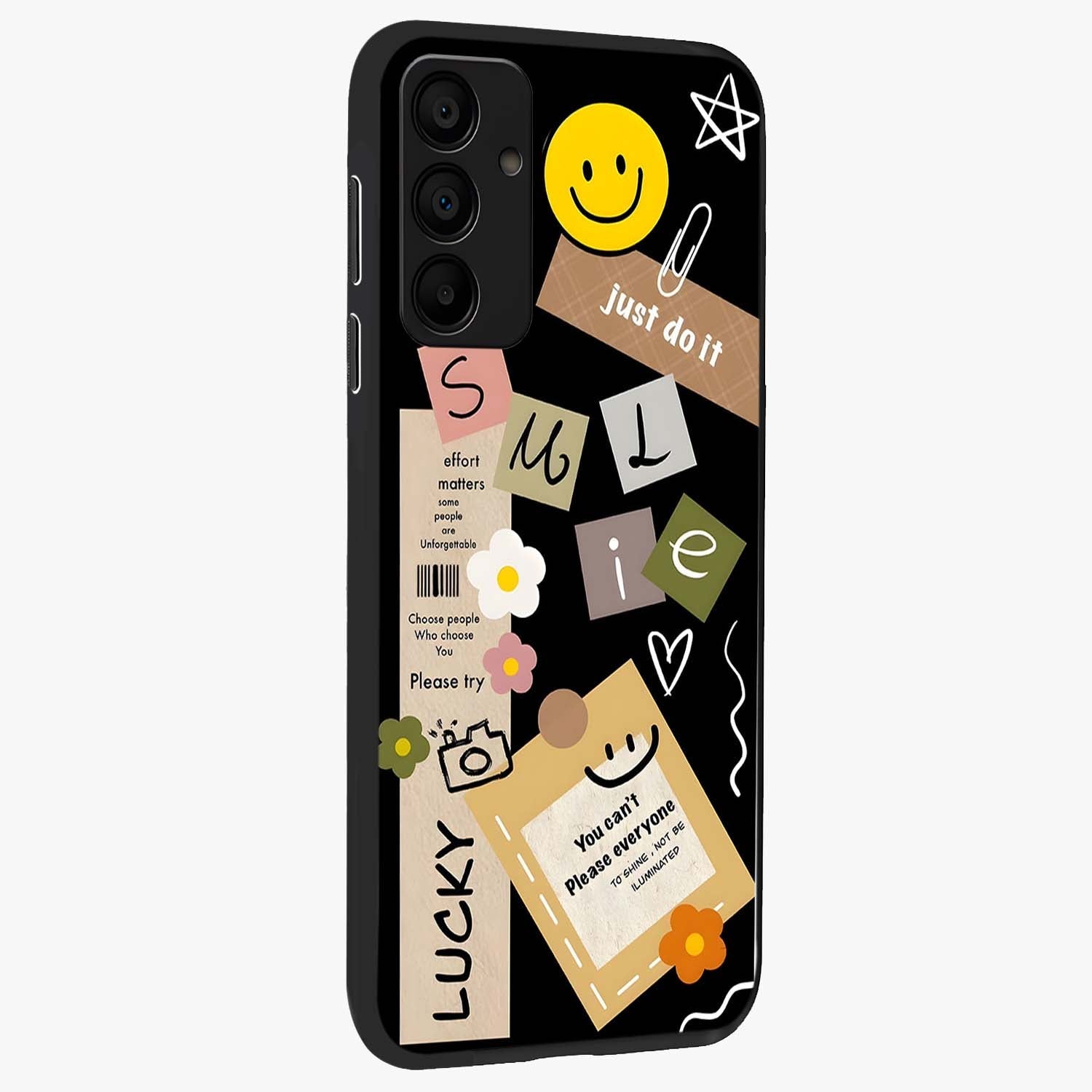 Lucky Aesthetic Collage Glass Case upright view showcasing vibrant collage artwork with youthful aesthetic theme.