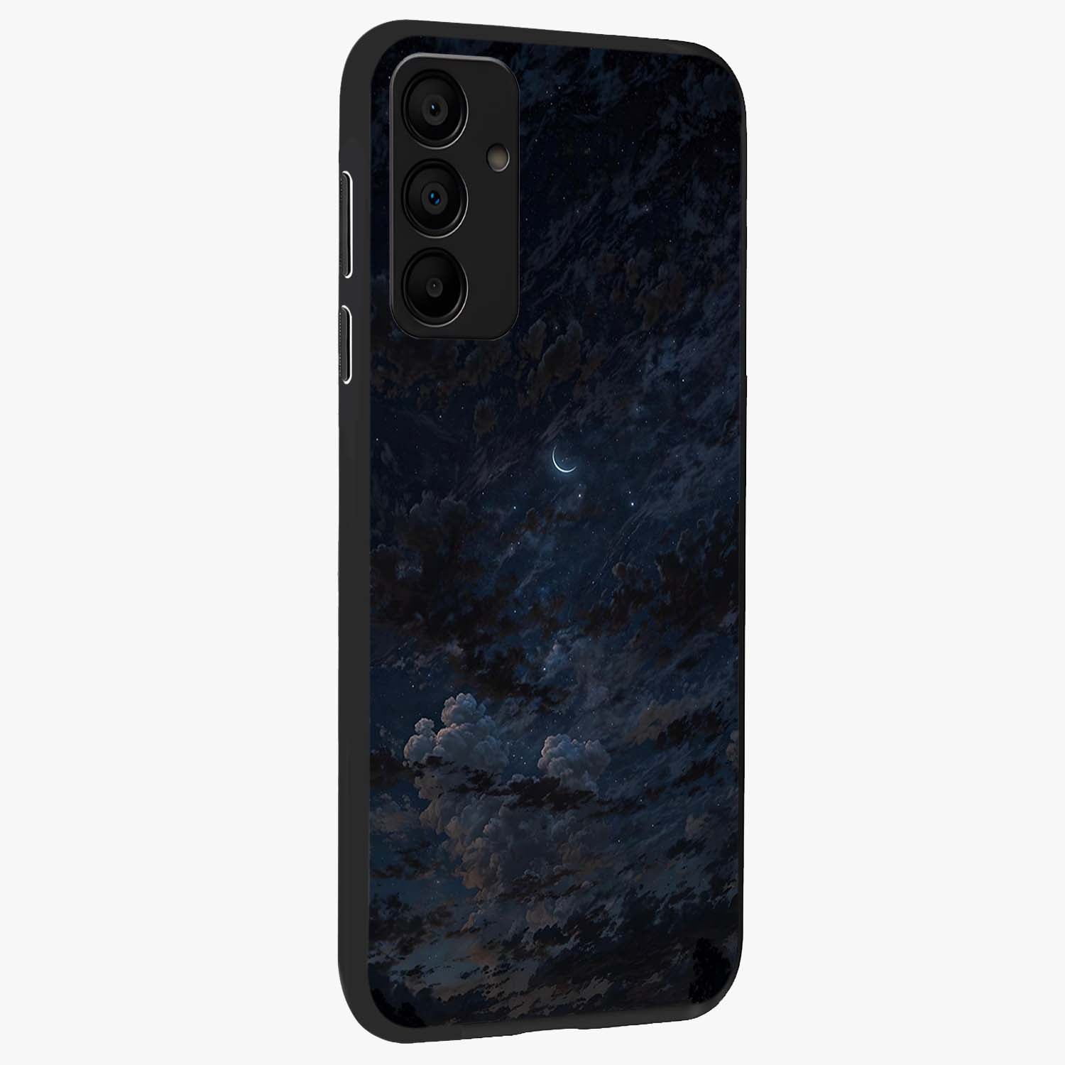 Lunar Veil Silence Glass Case upright view showcasing calm moon themed artwork with serene night atmosphere.