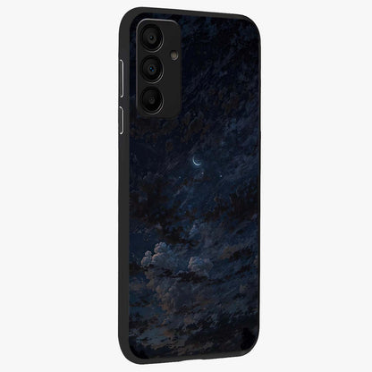 Lunar Veil Silence Glass Case upright view showcasing calm moon themed artwork with serene night atmosphere.