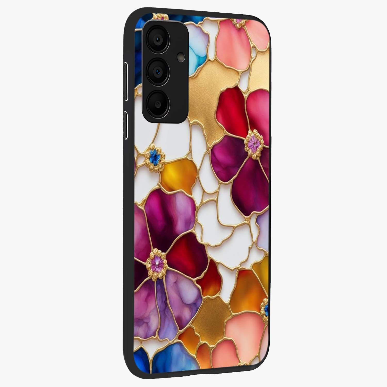 Marble Flower Pattern Glass Case upright view showcasing decorative marble flower artwork with refined style.
